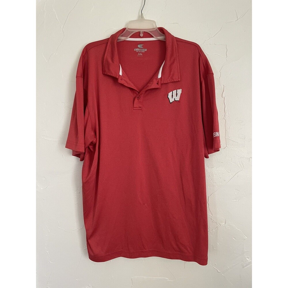Colosseum Mens XXL Golf University of Wisconsin Badger "W" Logo Polo Red